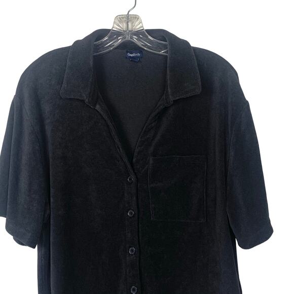 GAP Body Black Short Sleeve V Neck Button Front Shirt Size Large - Picture 2 of 9